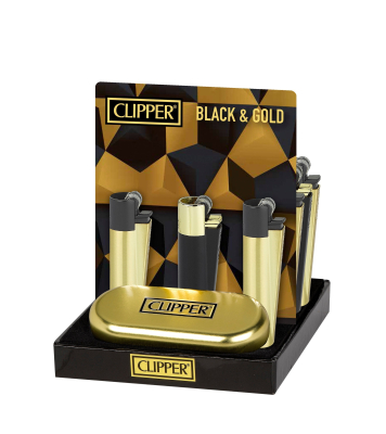 CLIPPER LIGHTERS CMP11 BLACK GW/GOLD BW MIX 12CT - TRAY