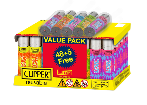 CLIPPER LIGHTERS CP11 NEW TIE DYE 48CT+5 IN/OUT - TRAY