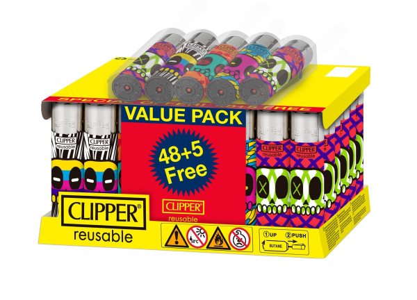 CLIPPER LIGHTERS CP11 SKULLS LIFE 48CT+5 IN/OUT - TRAY